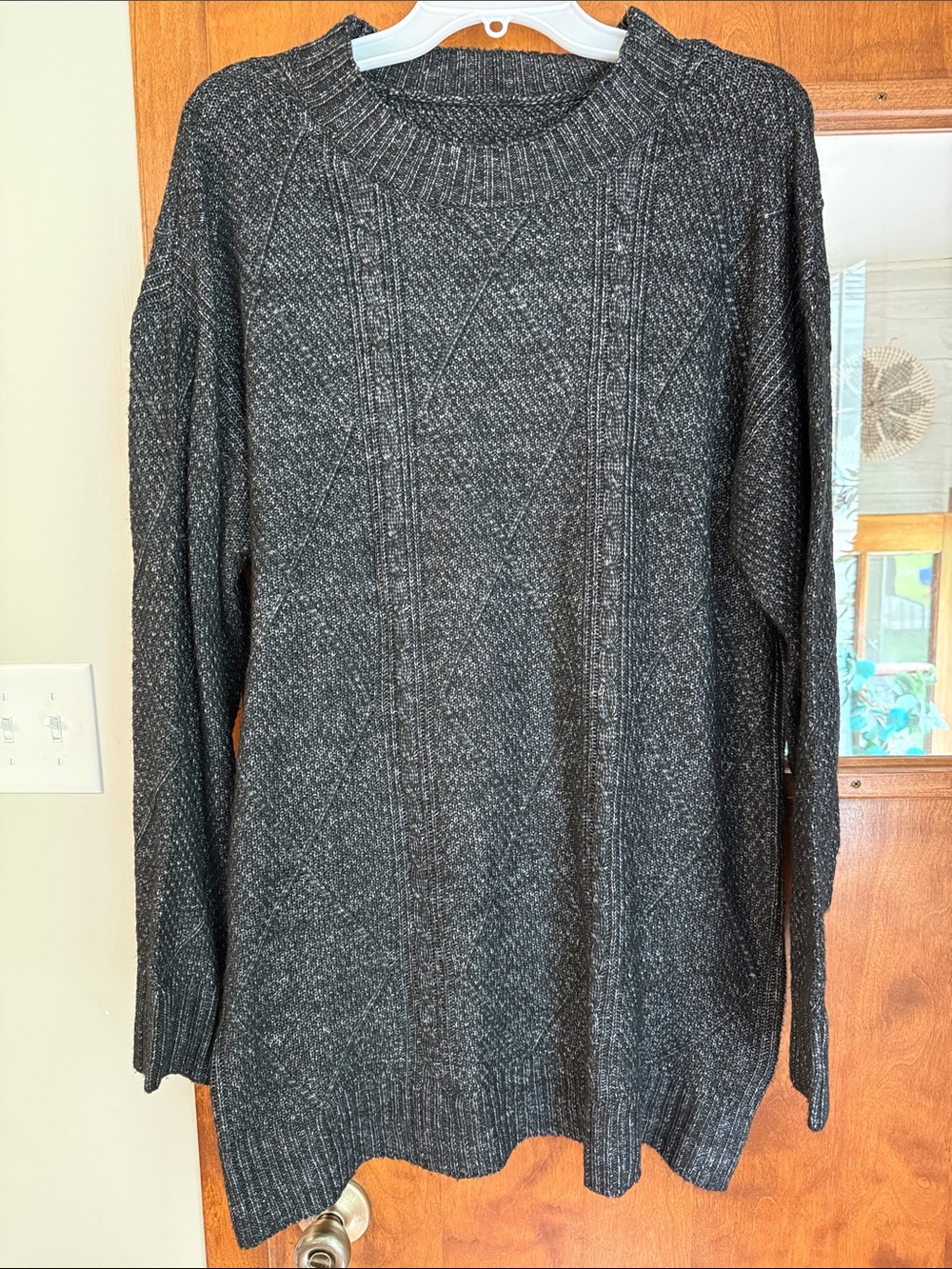Womens Dark Gray Cable Knit Sweater Dress